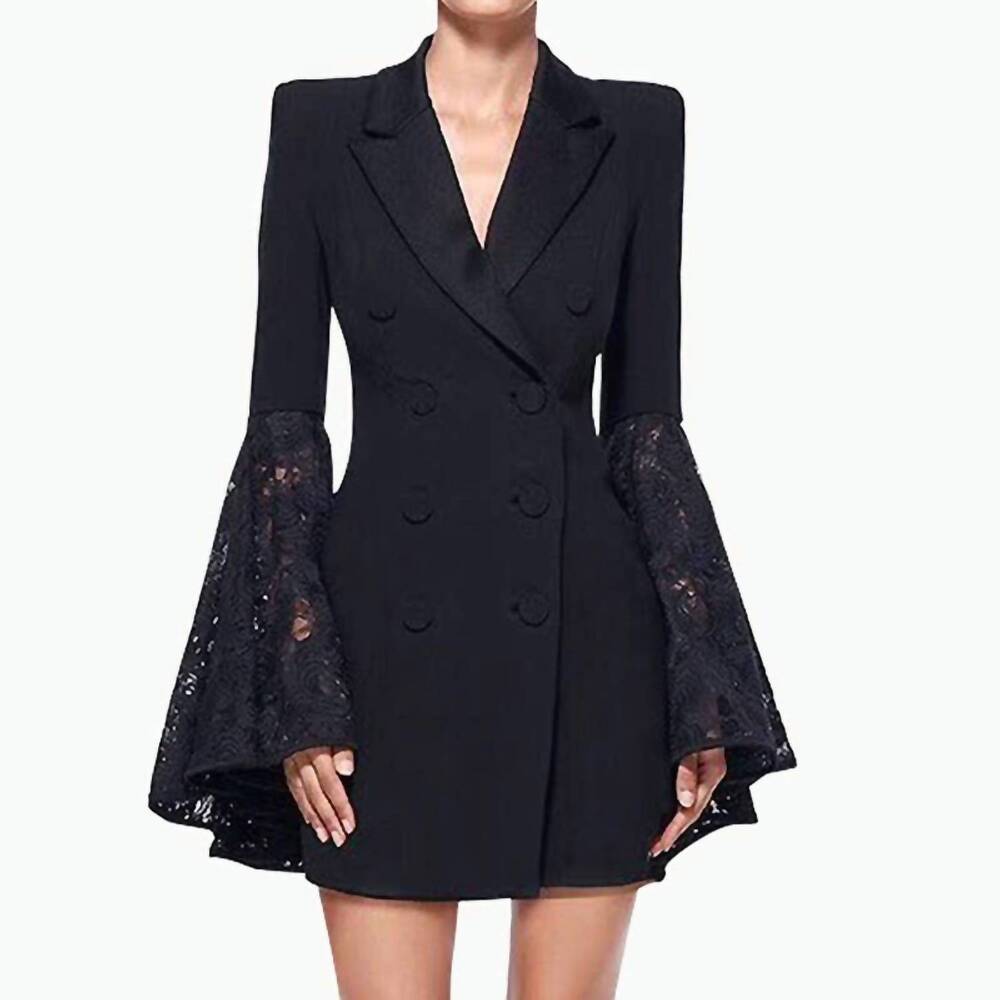 NEW PRODUCTSEEKER lace sleeve blazer evening dress in black